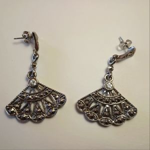 Avon Faux Marcasite Fan Pierced Earrings and Brooch Vintage 1995